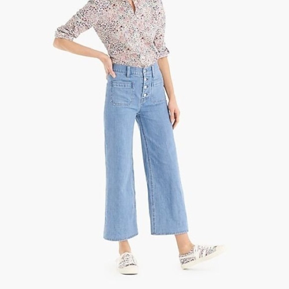 J. Crew Point Sur Wide Leg Crop Jean High Rise Clean Light Wash Blue 27